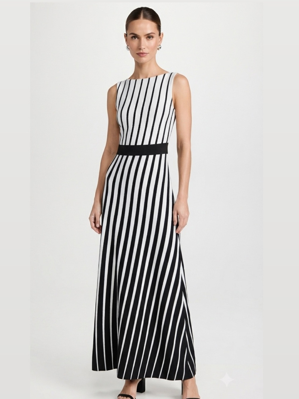 Ann Taylor Black and White Vertical Stripe Maxi Dress